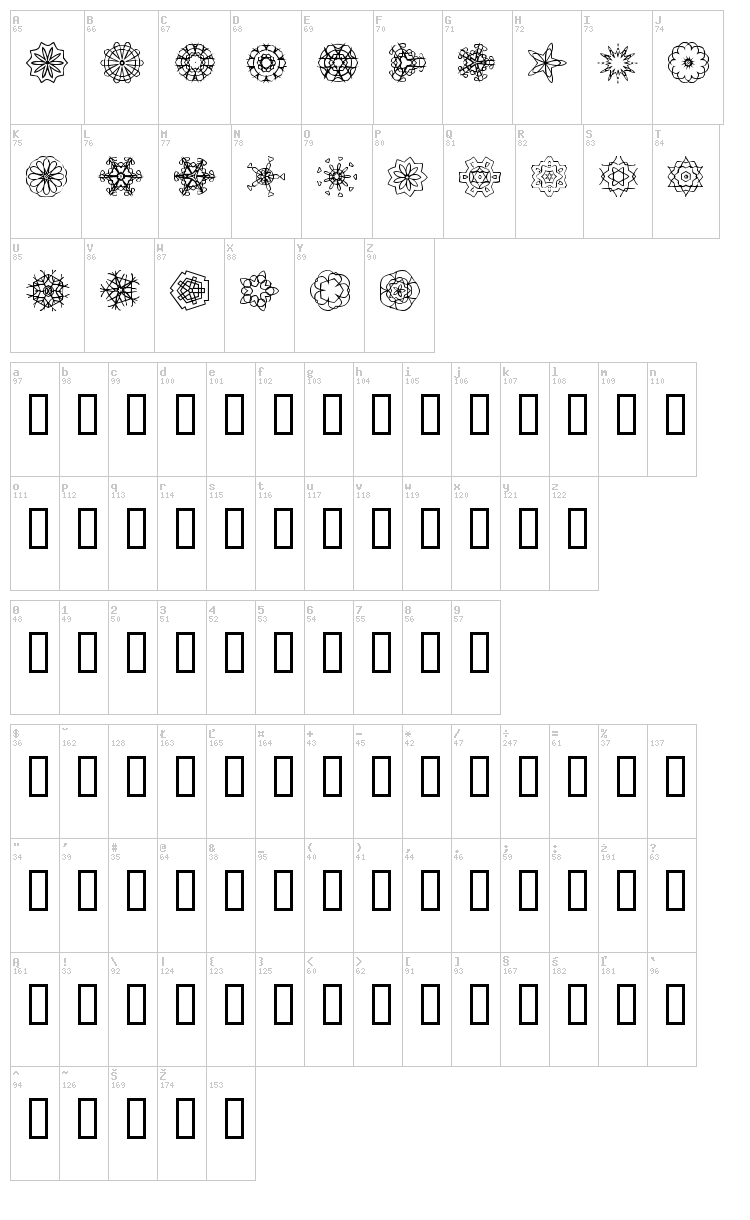 JI Kaleidoscope Bats font map